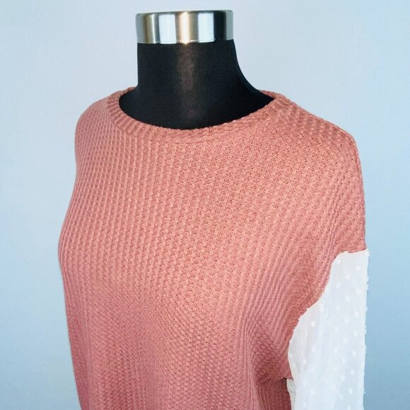 Shein Womens Small S Textured Muted Pink White Raised Accented Sleeve Top - Picture 5 of 9